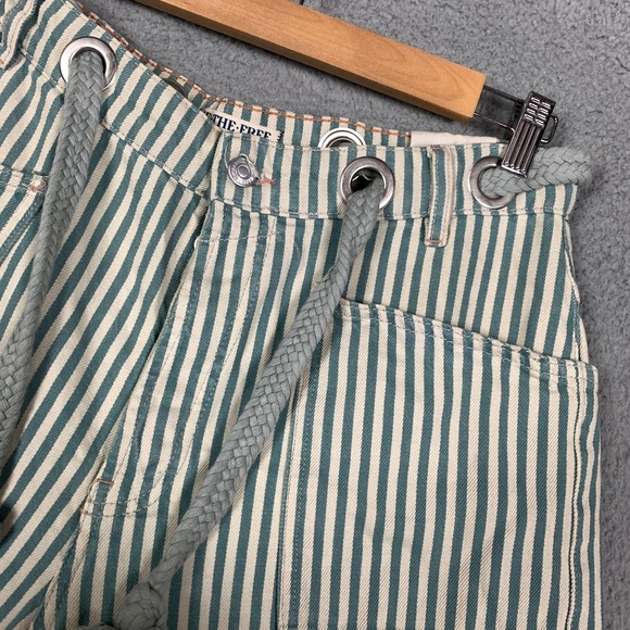 Free People We The Free Moxie Jeans Women's 29 Green Railroad Striped Low-Slung - Picture 5 of 12
